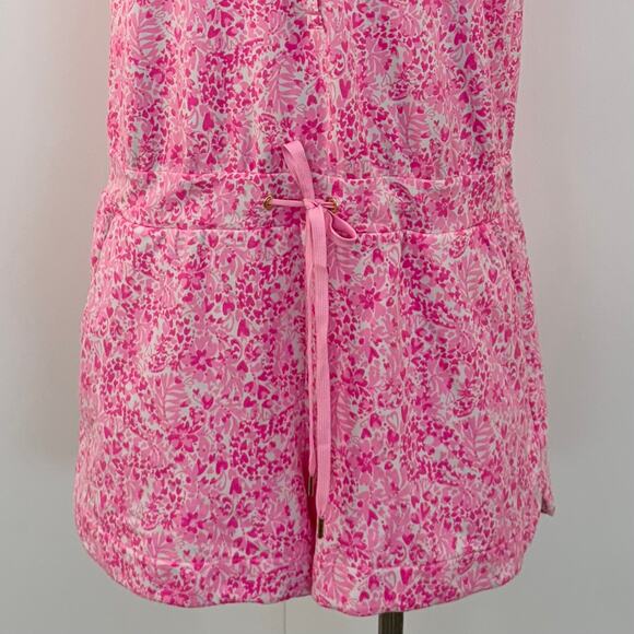 Lilly Pulitzer Jorgie Romper Short-Sleeve Pink Shandy Invest A Gator Floral | XS - Picture 3 of 12
